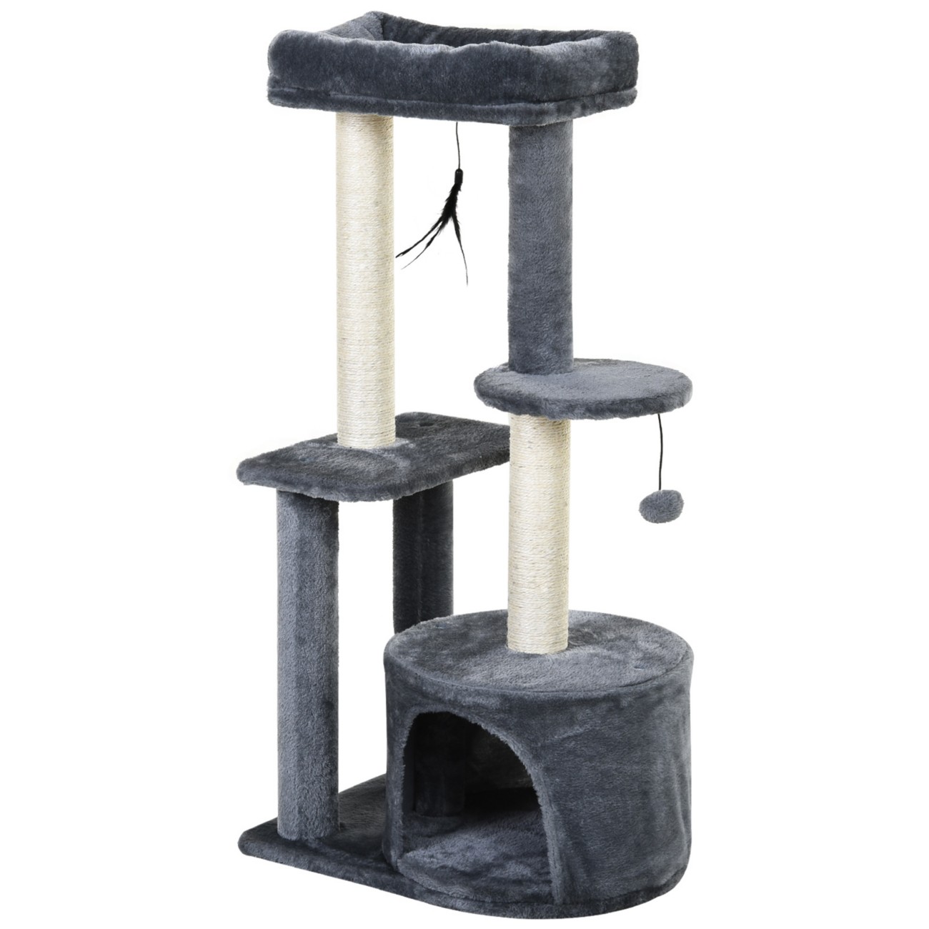 Pawhut Grey Cat Tree Scratcher D30-279 1470 X 610 X 410 Mm 48L