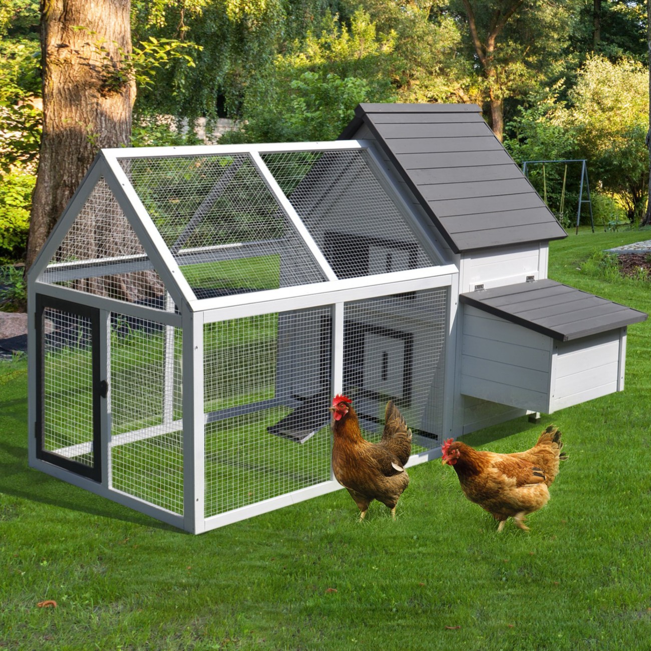 Pawhut Wooden Chicken Coop Hen House Enclosure Garden With Ramp Run Nesting Box - Image 3