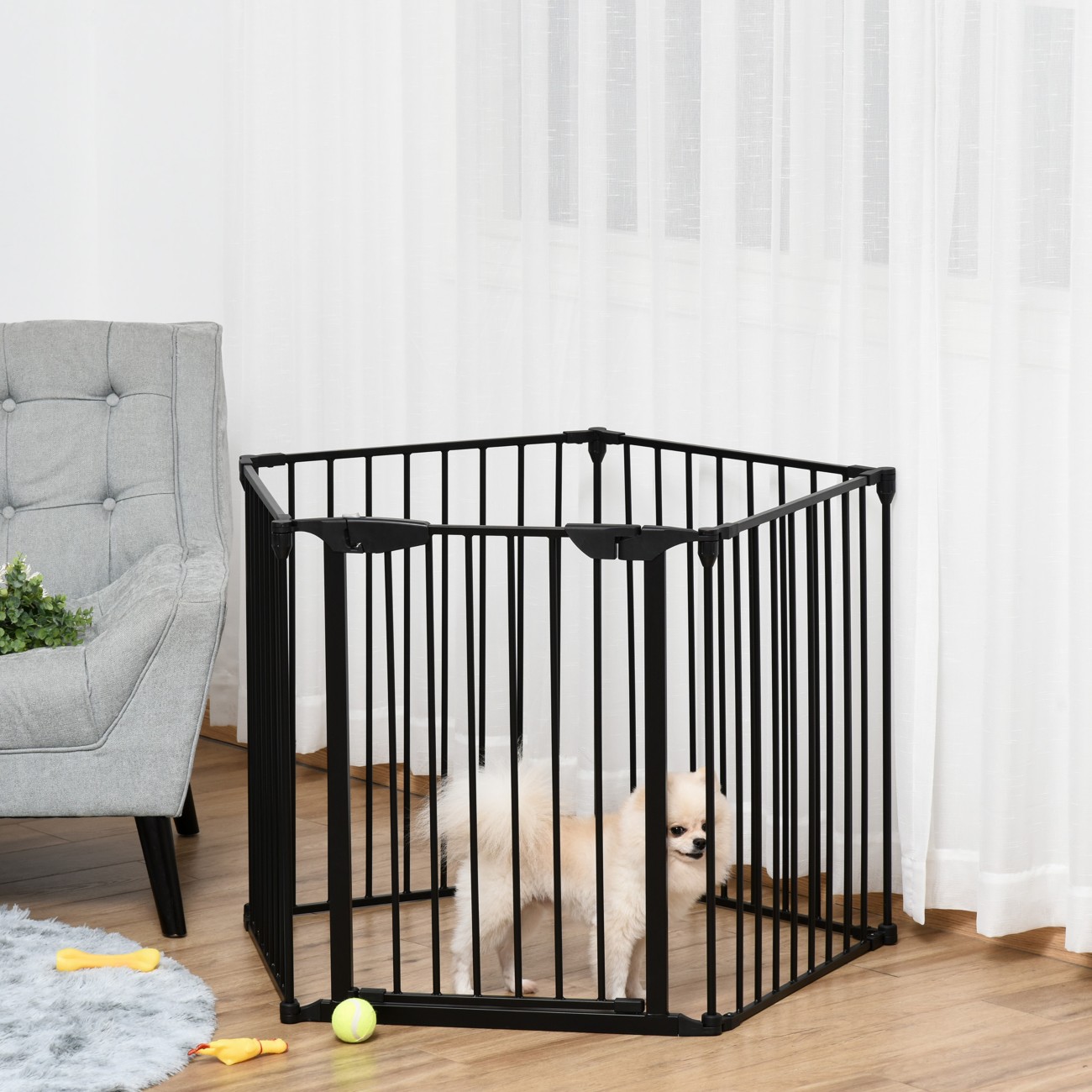PawHut 5-Panel Metal Pet Safety Gate and Playpen - Black, 74.5cm Height - Image 11