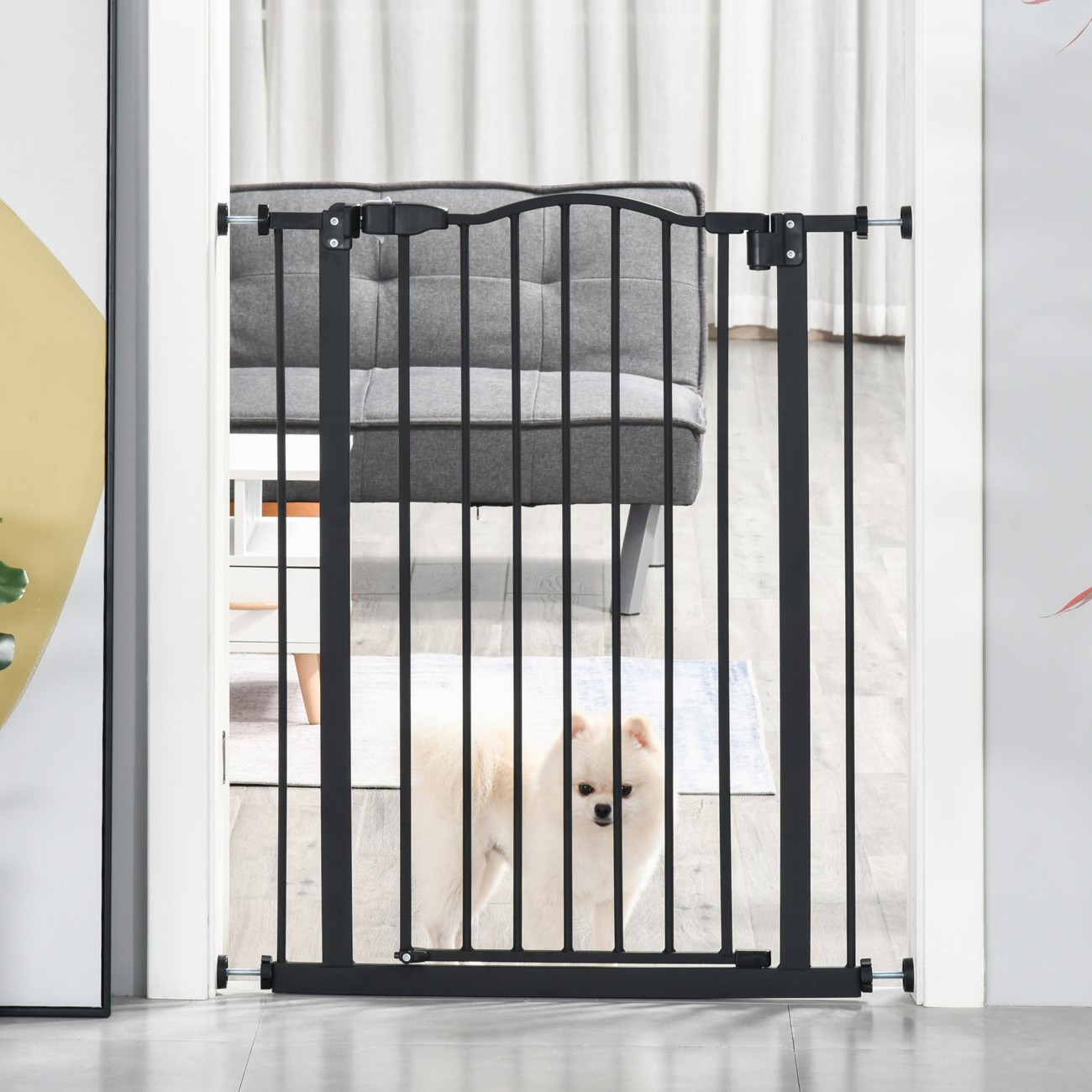 PawHut Pressure Fit Dog Stair Gate No Drilling Safety Gate Auto Close for Doorways, Hallways, 74-80cm Adjustable, 94cm Tall, Black - Image 9
