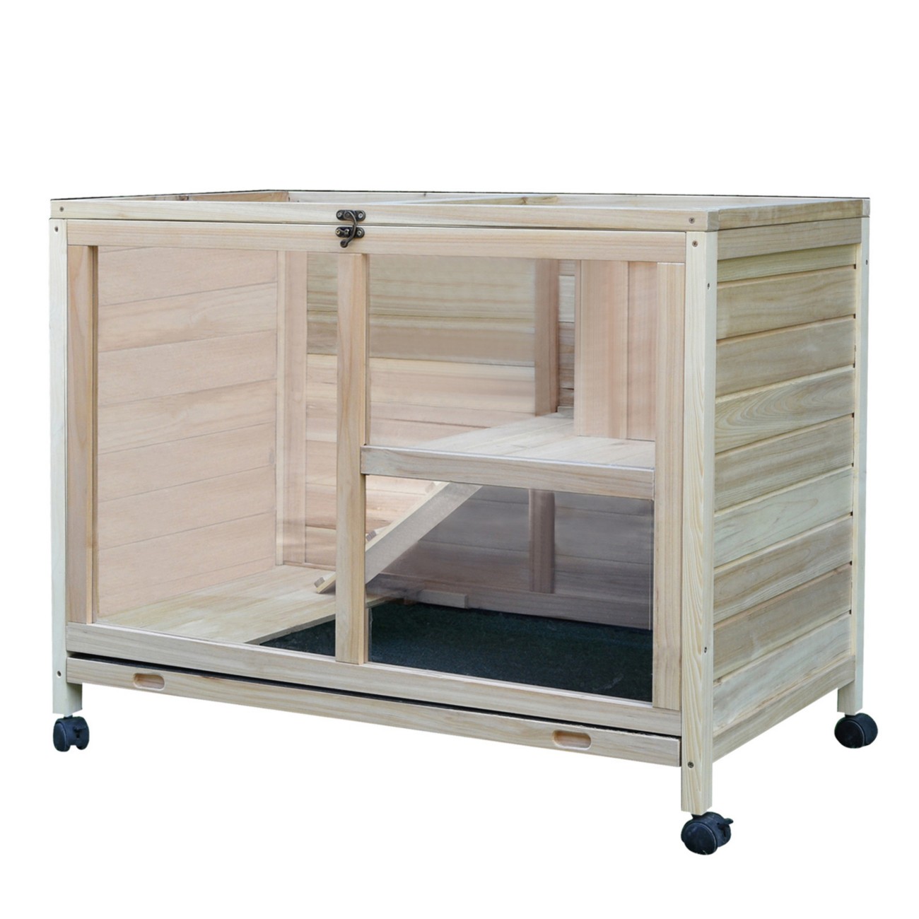 Pawhut Wood Rabbit Hutch D51-124Nd 730 X 915 X 533 Mm Cream