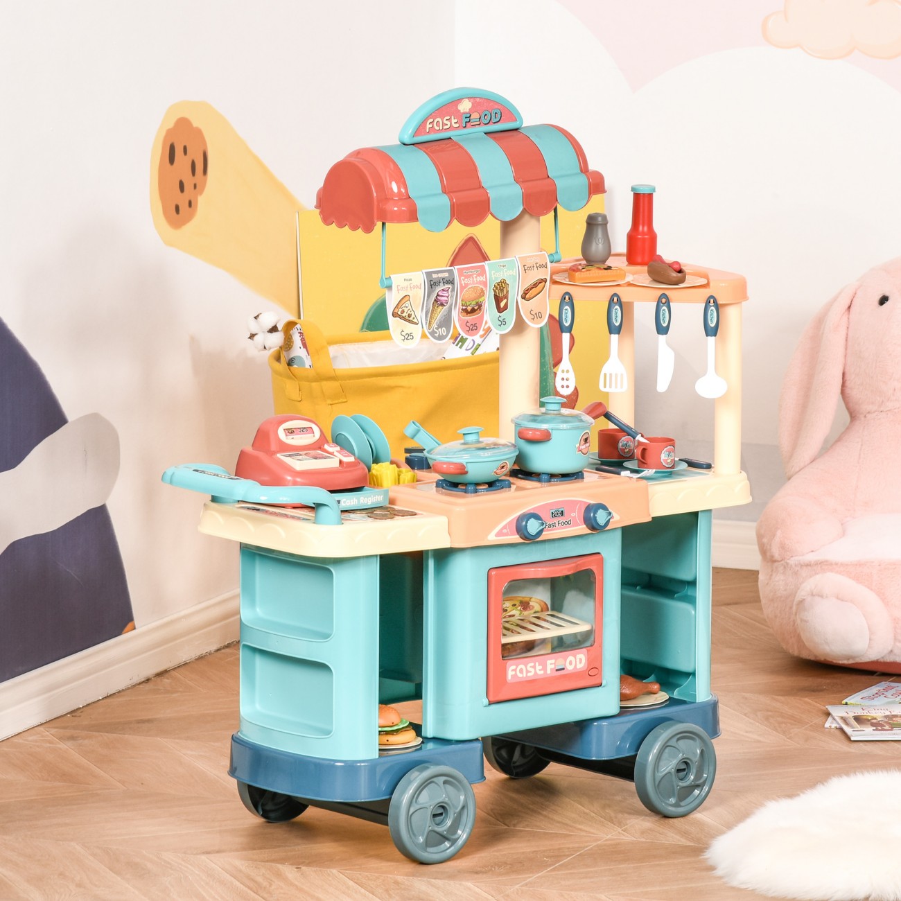 B&Q -  50 Pcs Kids Kitchen Play Set Pretend Trolley Cart Toys For Age 3-6 - Image 4