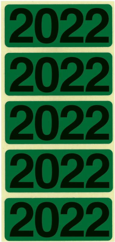 Bene Jahreszahl-Etiketten 2022 Grün 48 x 19 mm Packung mit 100 Stück