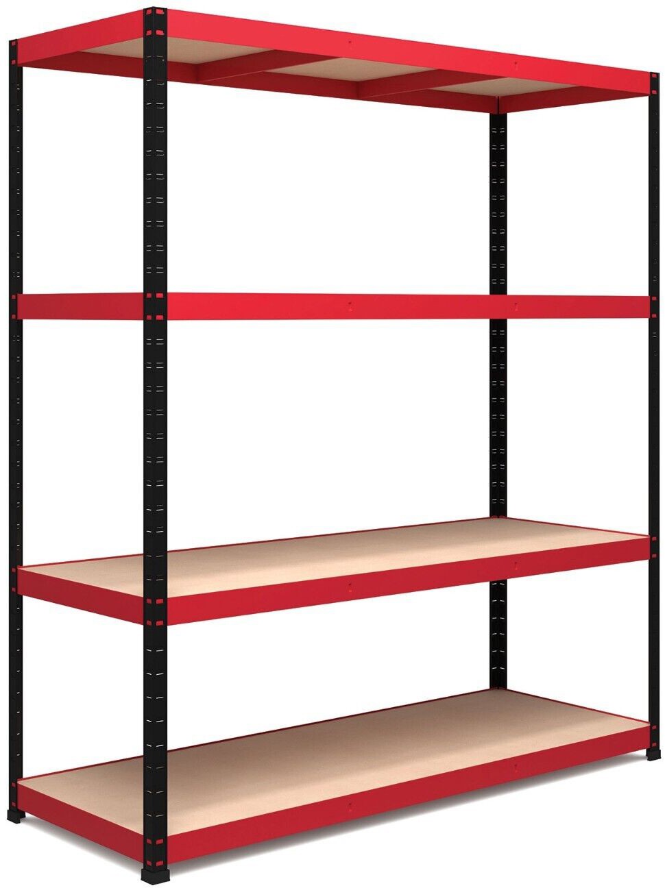 Nautilus Designs Boltless Shelving Unit 4 Shelves Steel 1,600 X 600 X 1,800 Mm Black, Red