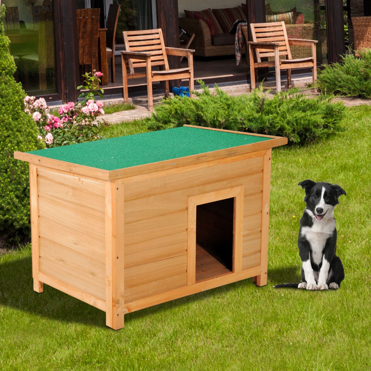 Pawhut Dog Kennel Vintage Yellow, Green 850 Mm X 580 Mm X 580 Mm