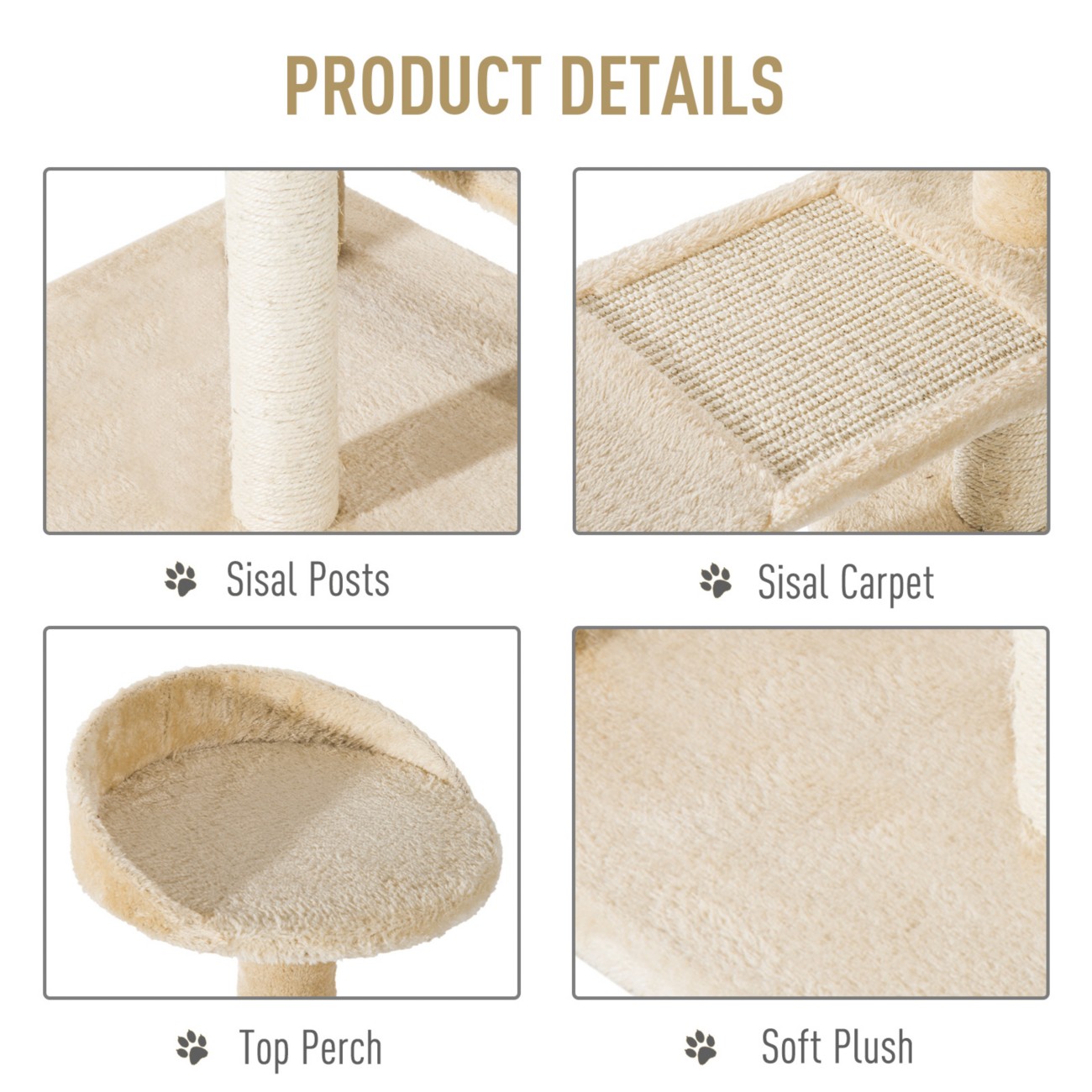Pawhut Cat Tree Beige 500 Mm X 500 Mm X 1000 Mm