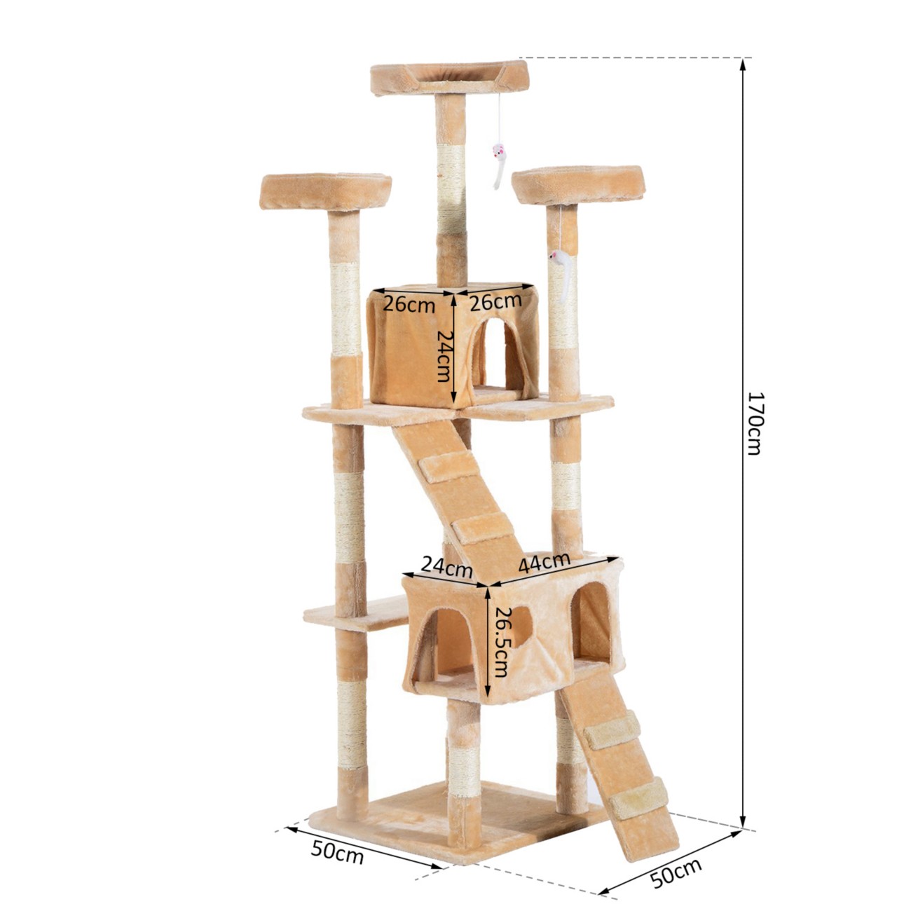 Pawhut Cat Tree Cream 500 Mm X 500 Mm X 1700 Mm
