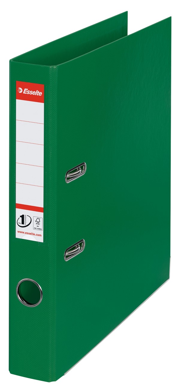 Esselte No.1 Power Narrow Lever Arch File A4 52 Mm Green 2 Rings 811460 Polypropylene Portrait Pack Of 10