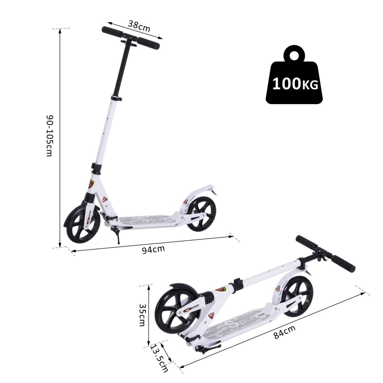 Homcom Foldable Scooter Aa1-060Wt White
