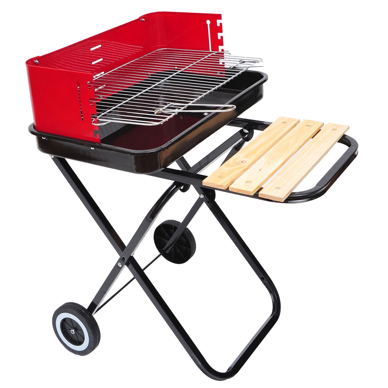Outsunny Foldable Charcoal Trolley BBQ - Black - Portable with Wheels & Side Table - Image 10