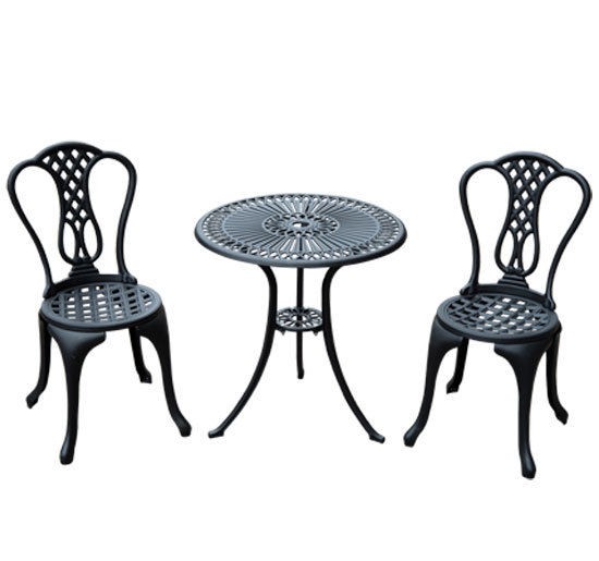 Outsunny 3 Piece Patio Cast Aluminium Bistro Set - Black - Image 9