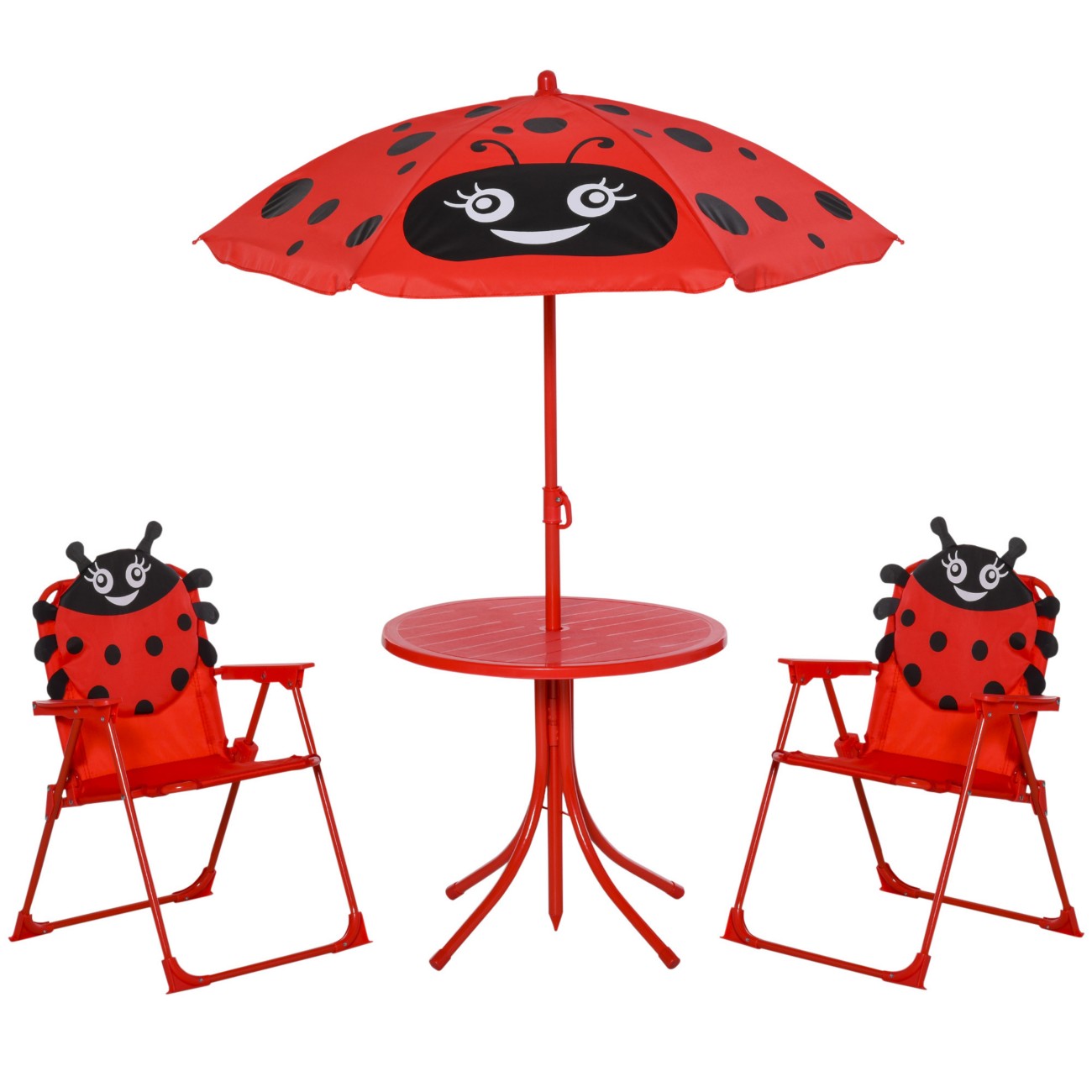 Outsunny Red, Black Kids Folding Picnic Table And Chairs Set Ladybug Pattern Outdoor W/ Parasol | Aosom Uk - Image 2