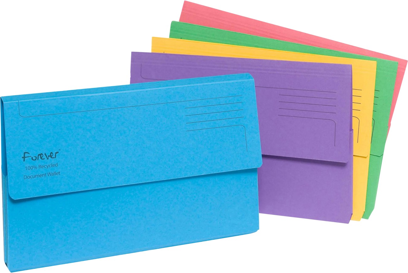 Exacompta Document Wallets A4, Foolscap Flap Board 290 Gsm Landscape Assorted Pack Of 25