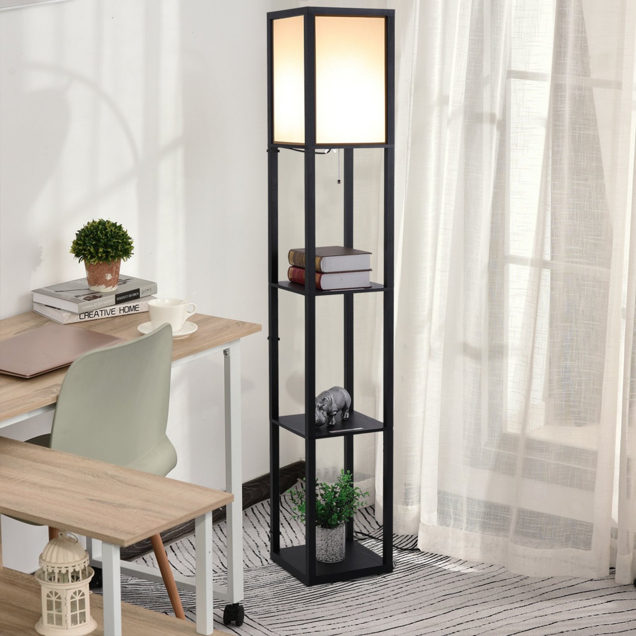 Homcom Floor Lamp Black 260 X 240 X 1,600 Mm