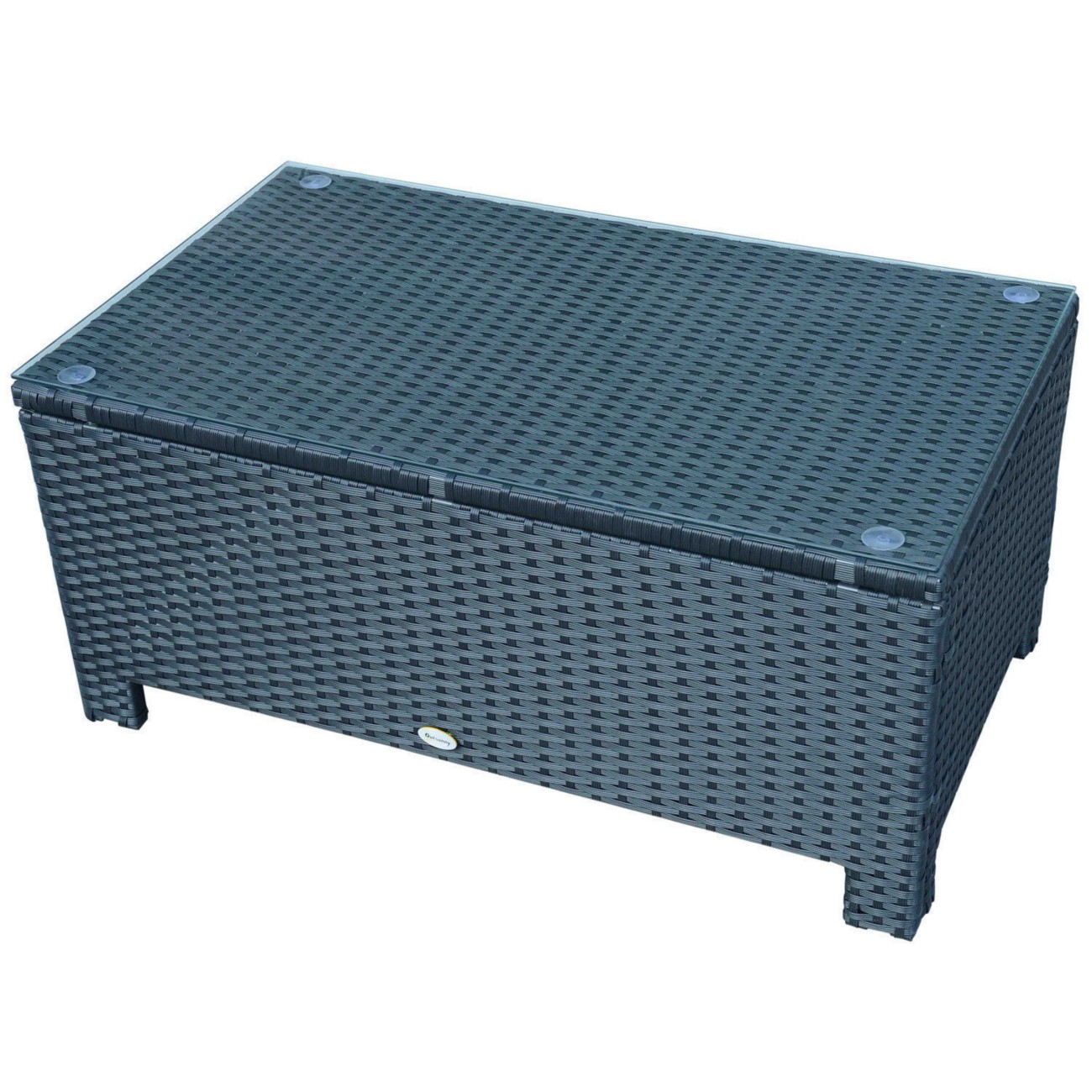 Outsunny Black Rattan Garden Furniture Coffee Table Patio Iron Frame Tempered Glass (Black) - Image 7
