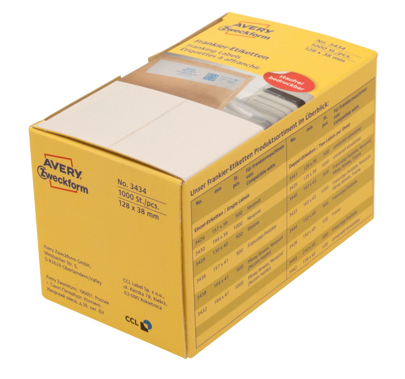 AVERY Zweckform 3434 Etiketten Weiß 1000  à  Etiketten