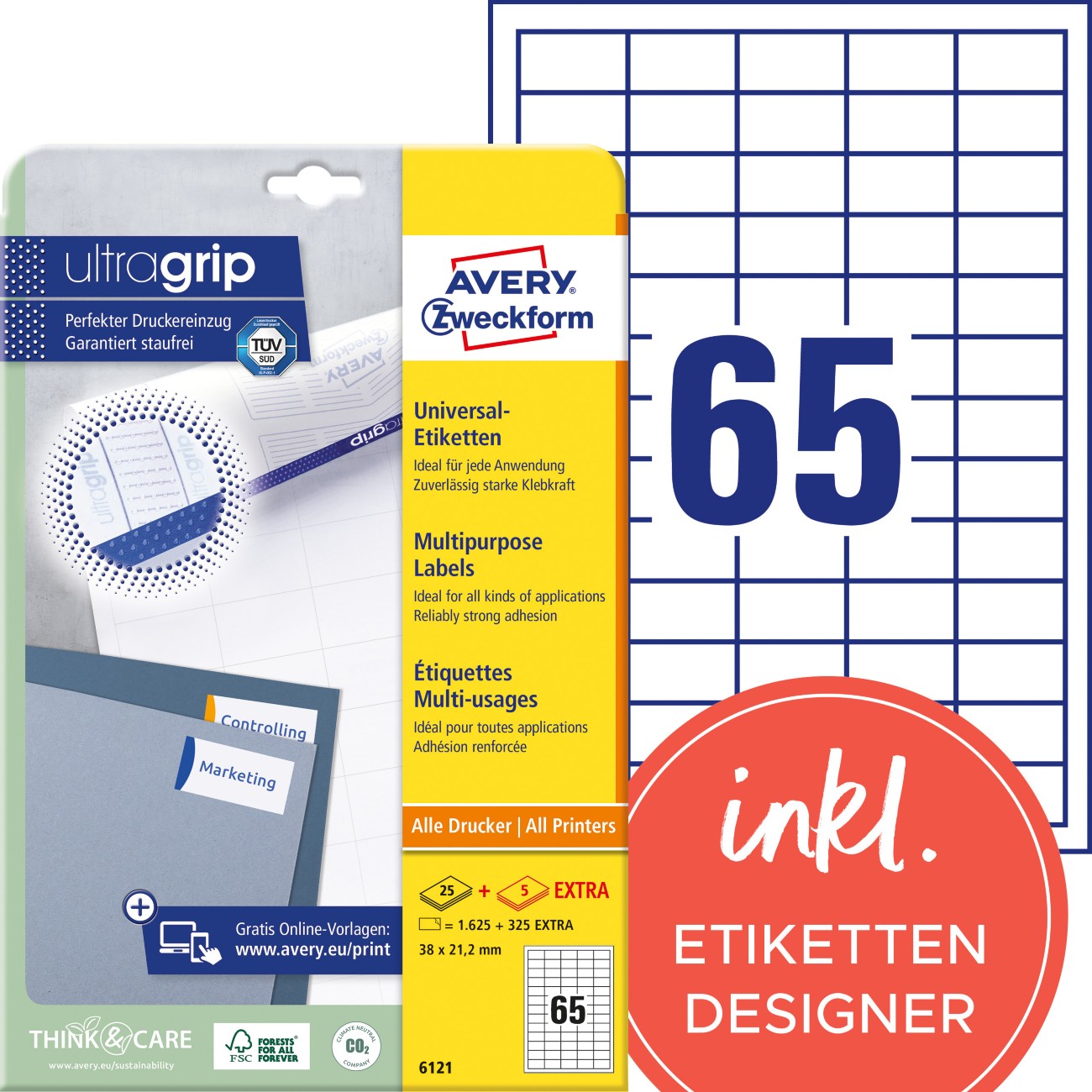 AVERY Zweckform Universaletiketten 6121 Weiß 30 Blatt à 65 Etiketten