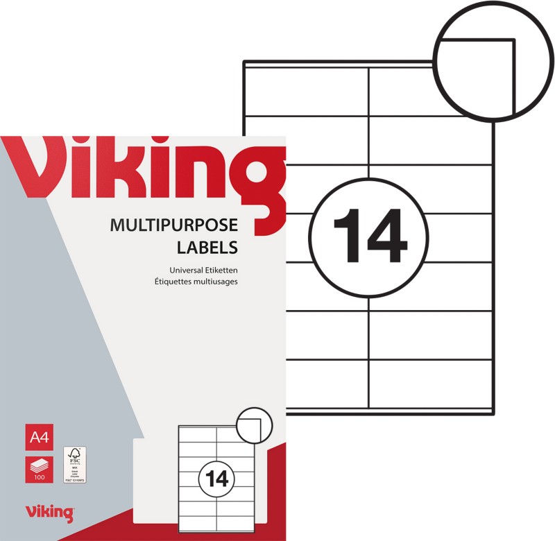 Viking Universaletiketten 1137990 Weiß 41 x 105 mm 100 Blatt à 14 Etiketten