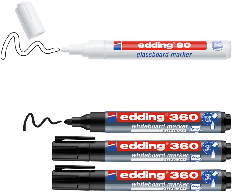 edding 360 Whiteboard-Marker Schwarz, Weiß Mittel Rundspitze 4 Stück