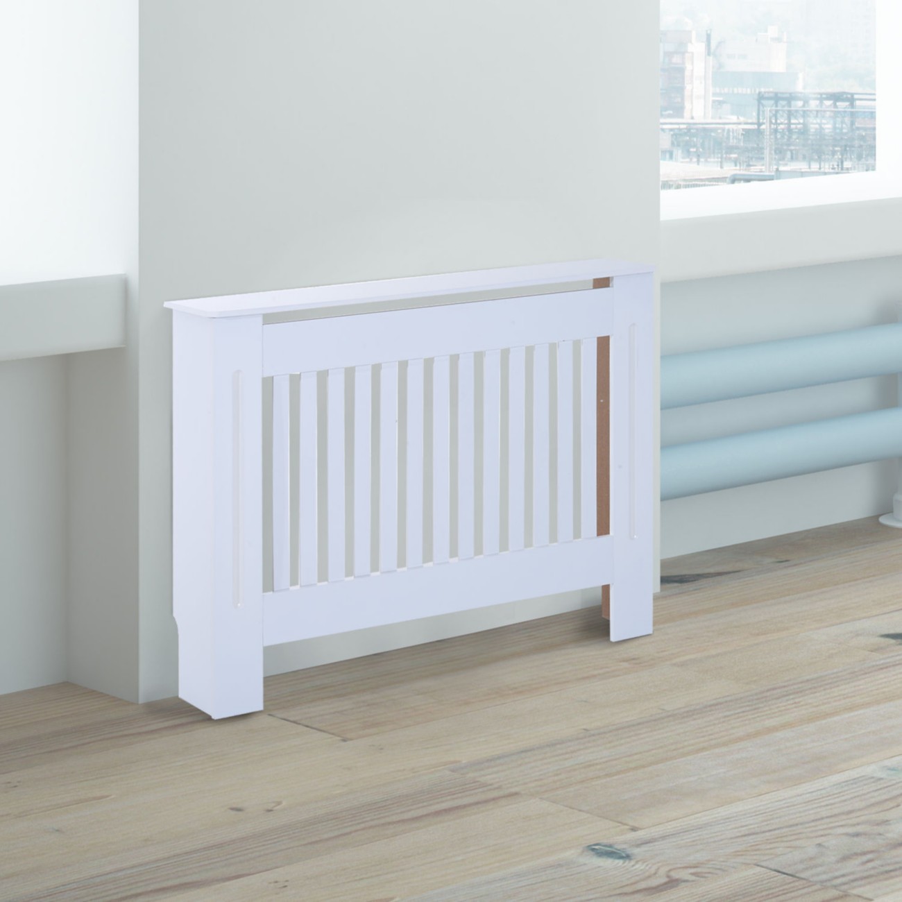 Homcom Radiator Cover Painted Slatted Mdf Cabinet Lined Grill - White / 112Cm - Image 8