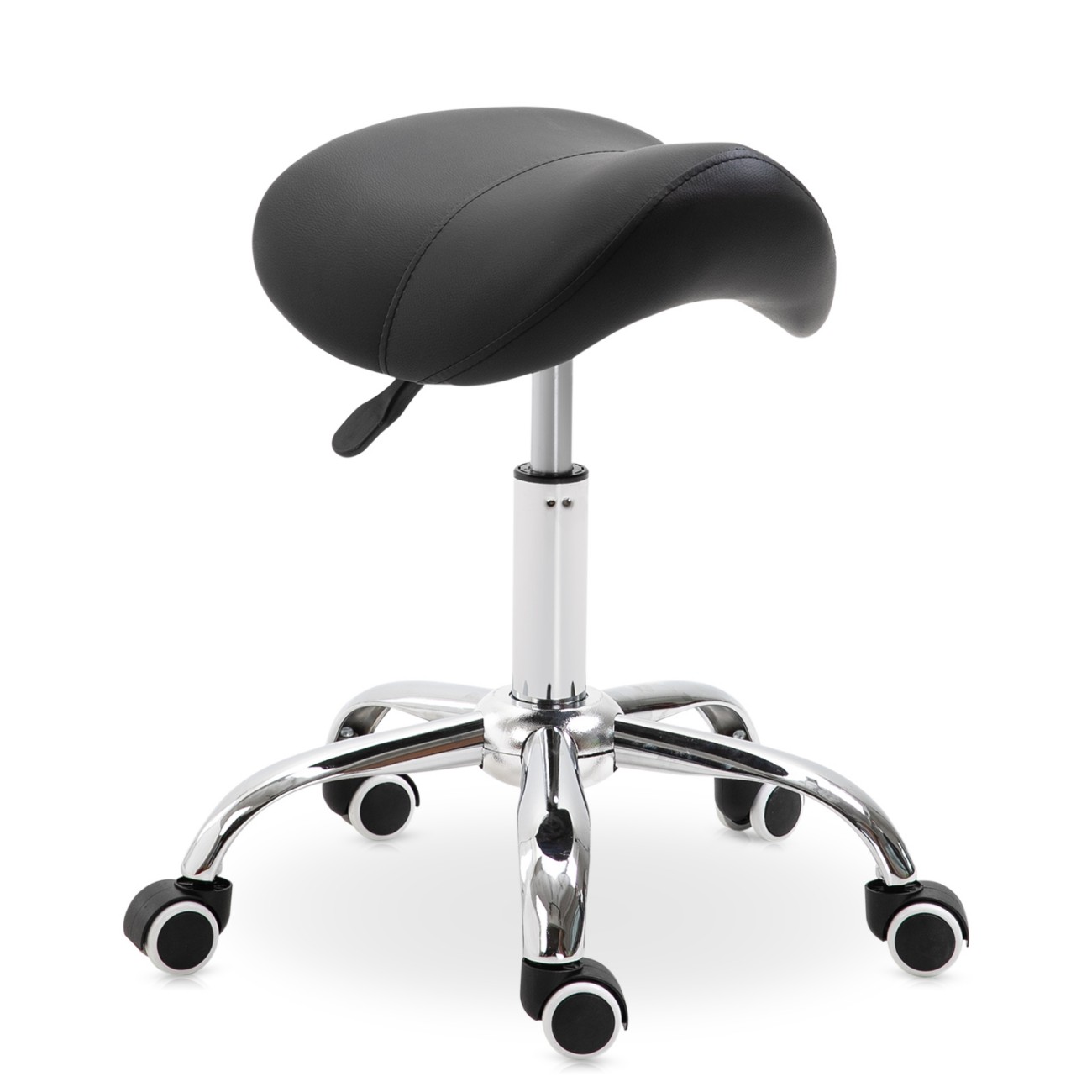 B&Q -  Pu Leather Saddle Stool W/ Moulded Padded Seat Adjustable Height Black - Image 7