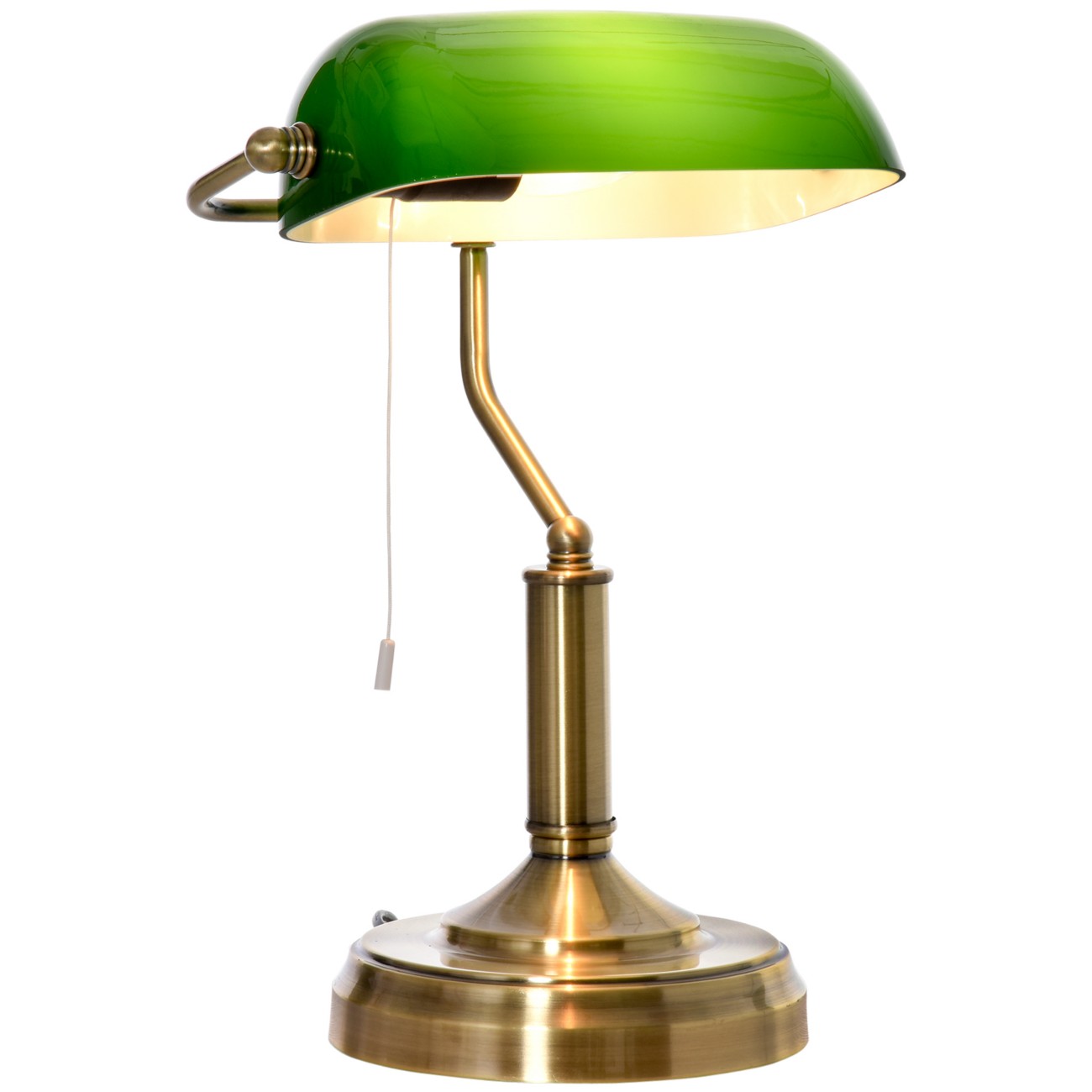 Homcom Banker's Lamp Desk With Antique Bronze Base And Green Glass Shade