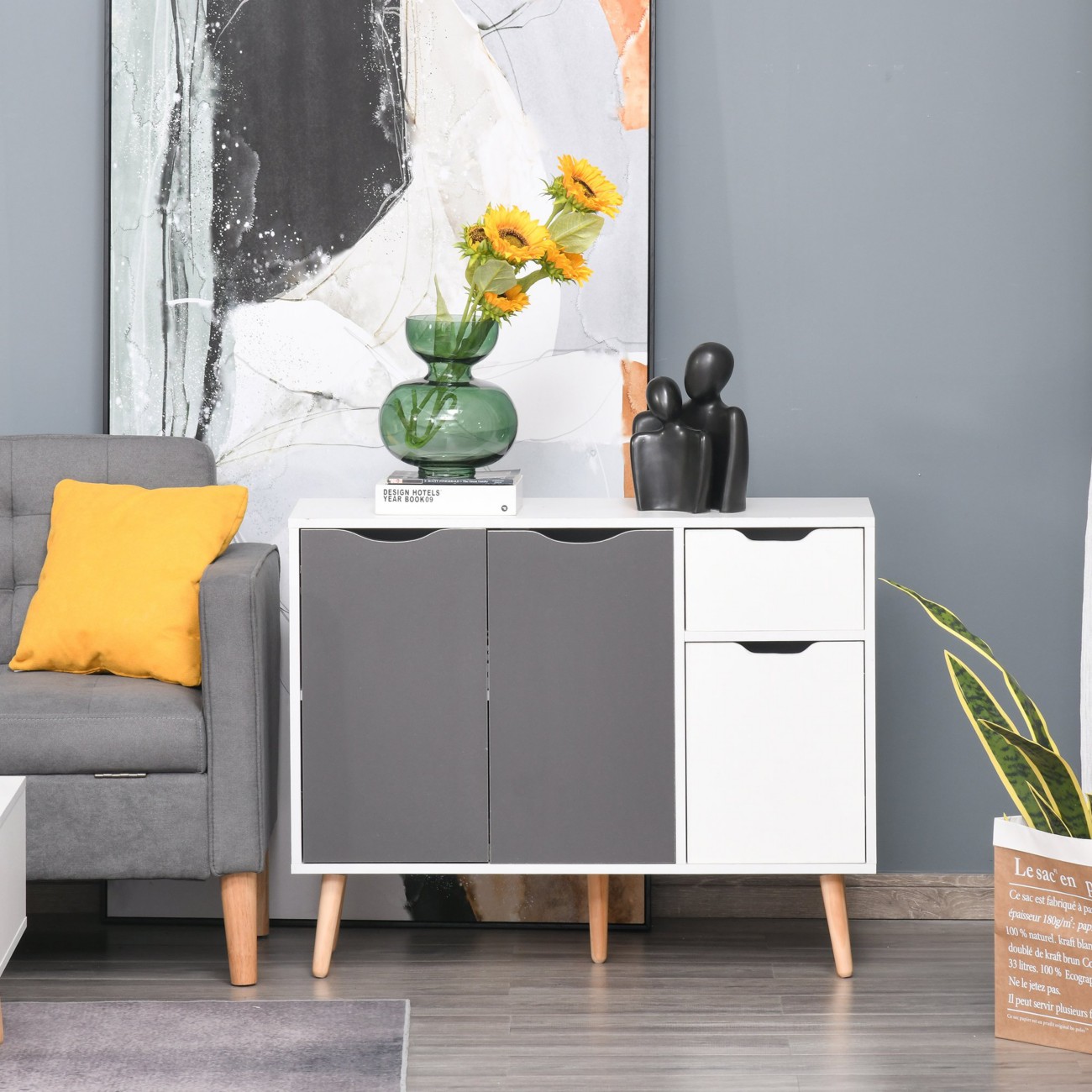 Homcom Storage Cabinet Sideboard With Drawer Grey