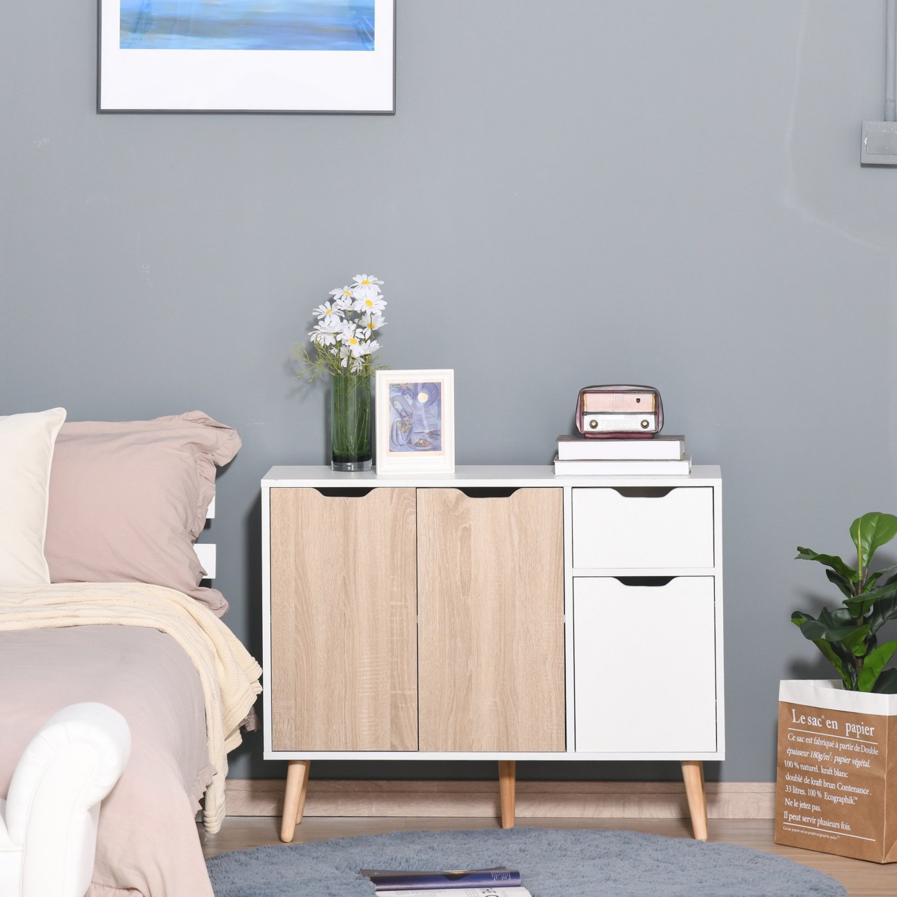 Homcom Storage Cabinet Sideboard With Drawer Brown