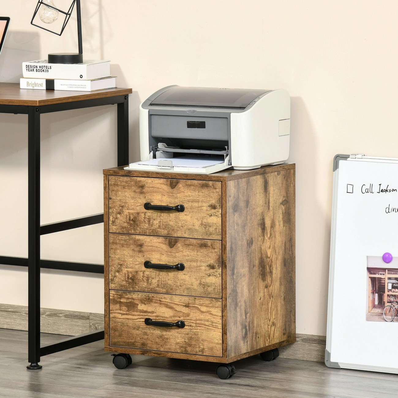 Homcom Rolling File Cabinet With 3 Drawers, Under Desk Mobile Filing Organizer