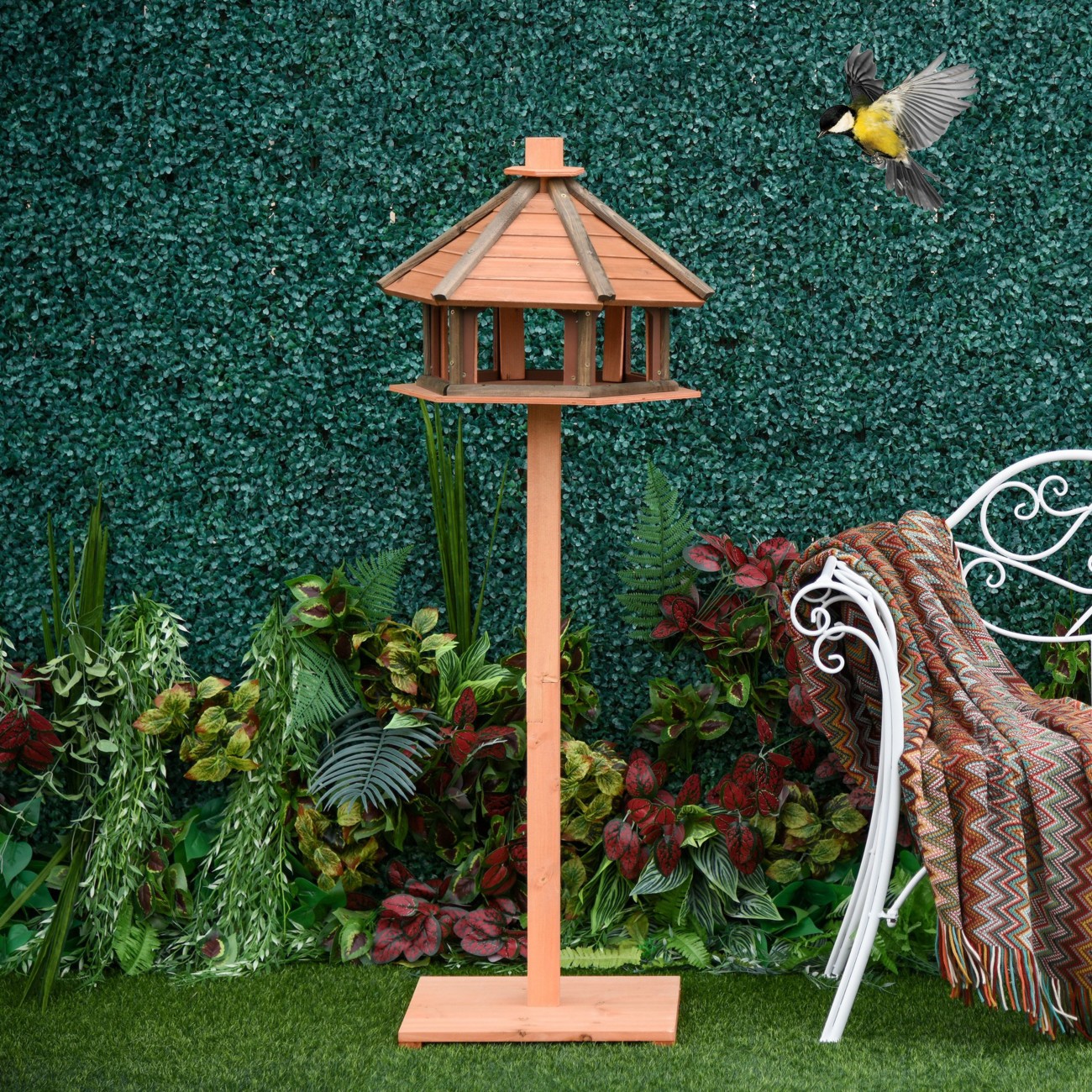 Pawhut Wooden Bird Feederwater Resistant Brown