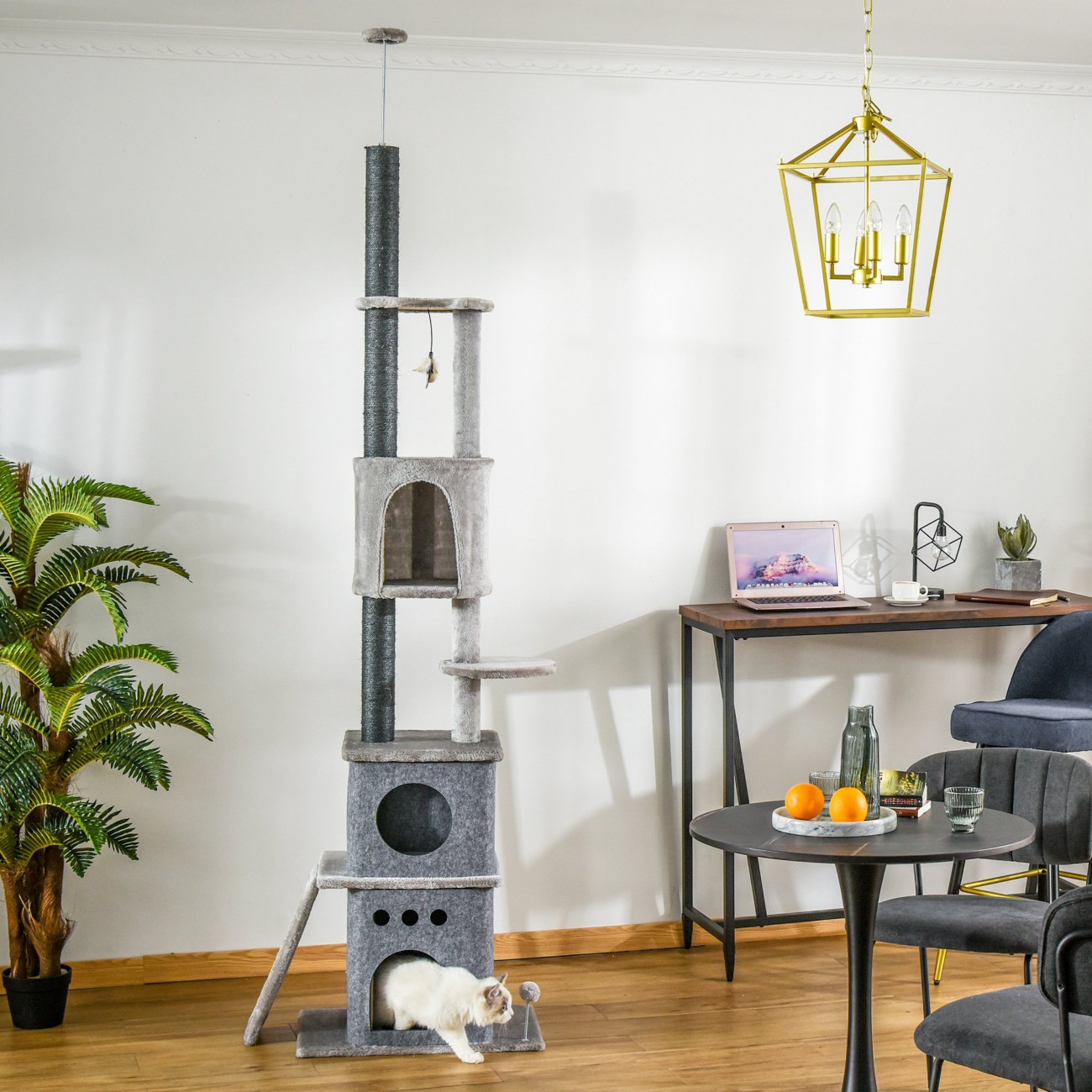 Pawhut Cat Tree Climber With Scratching Post Grey