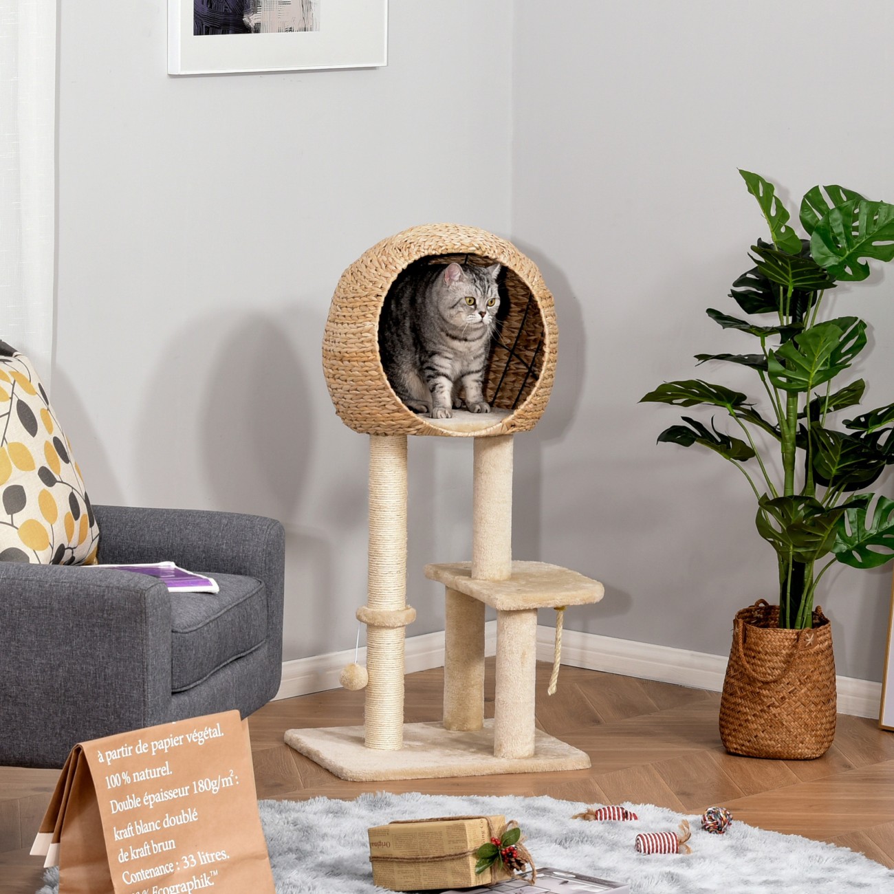 Pawhut Cat Tree Tower Activity Center With Sisal Scratching Post And Cushion