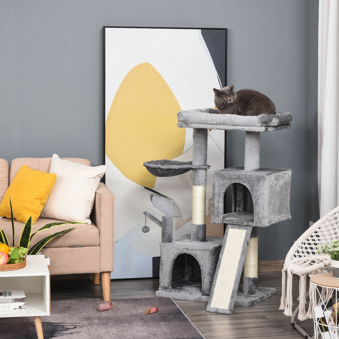 Pawhut Cat Tree Tower Activity Centre With Sisal Scratching Post Grey