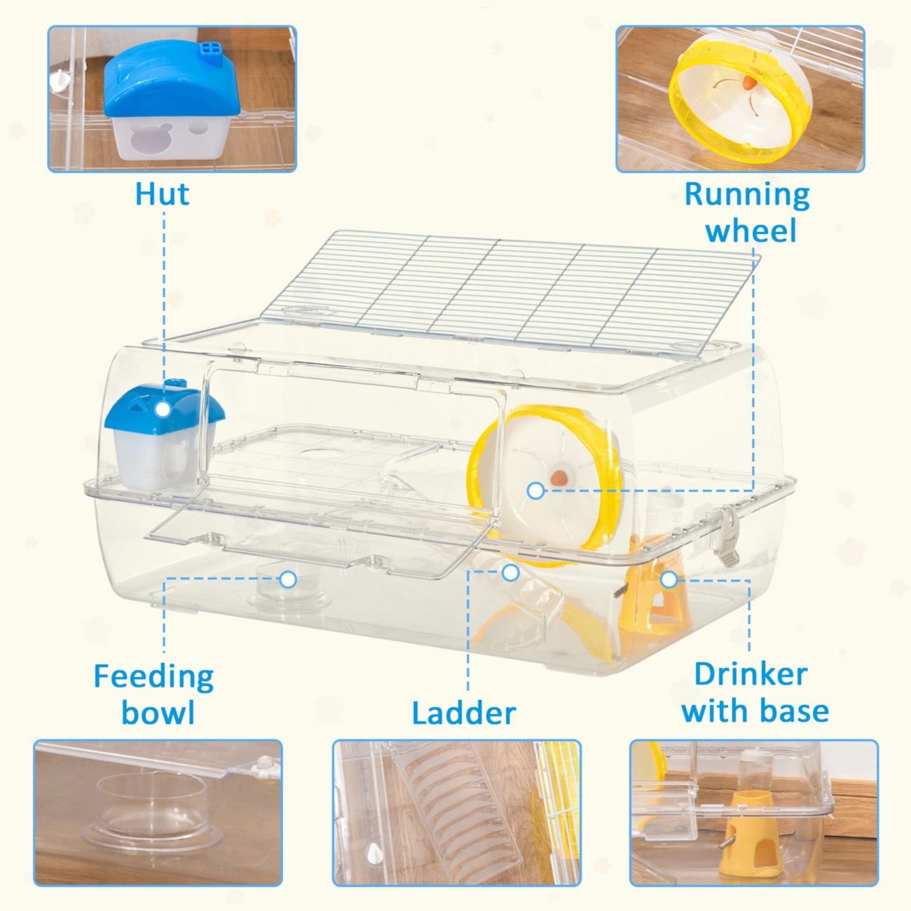 Pawhut 2 Storey Hamster Cage Small Transparent