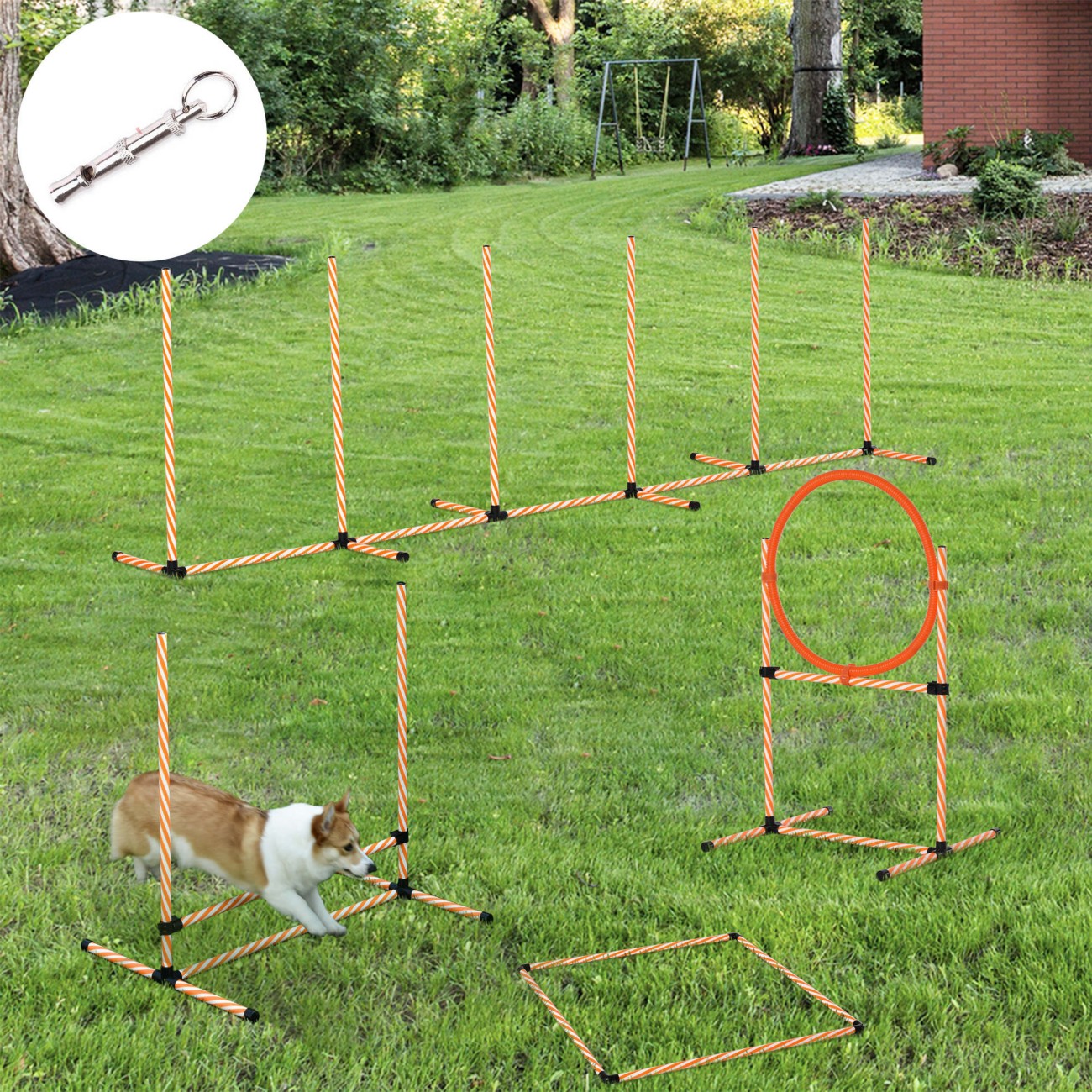 Pawhut Pet Agility Training Equipment Orange
