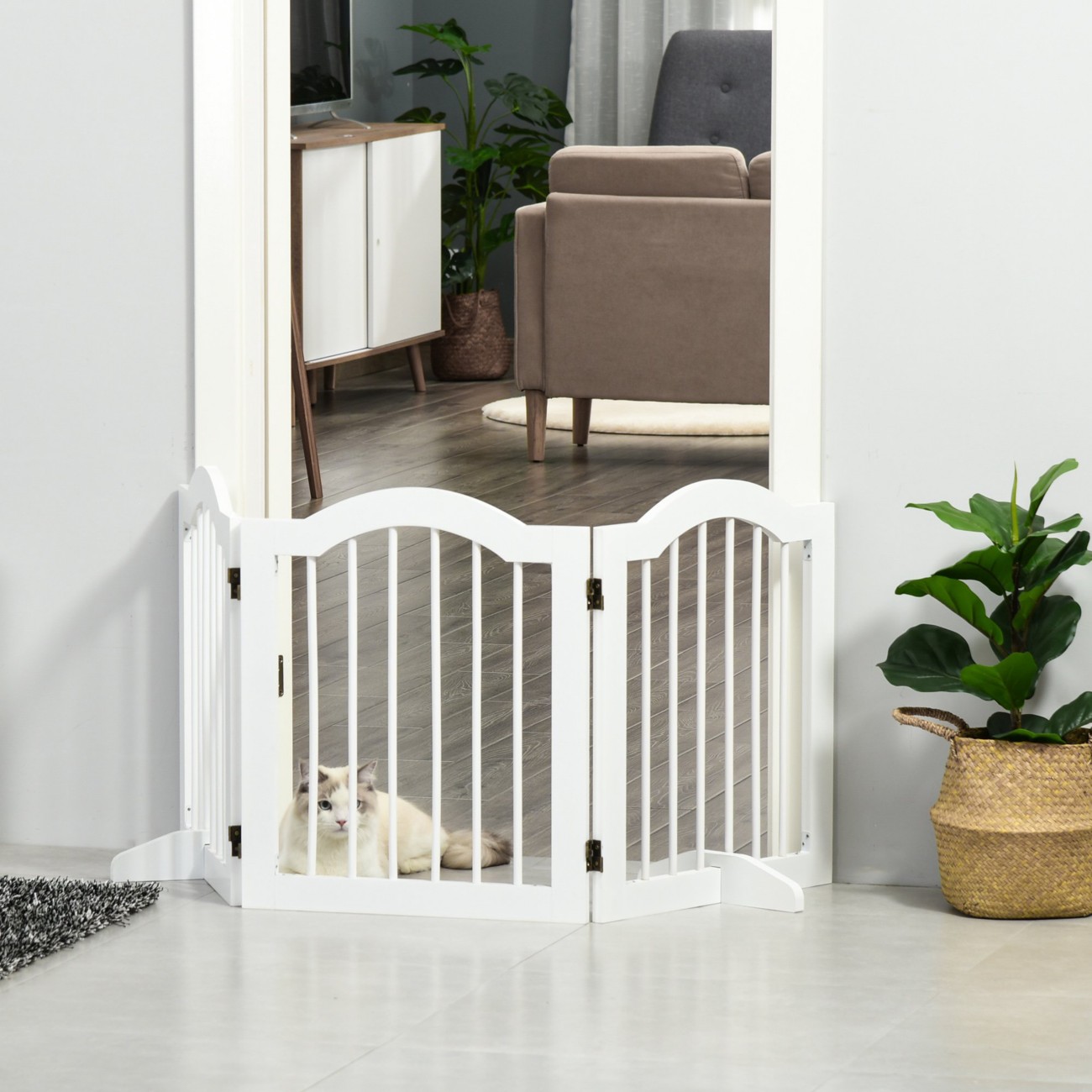 Pawhut Wooden Foldable Small Sized Dog Gate Stepover White