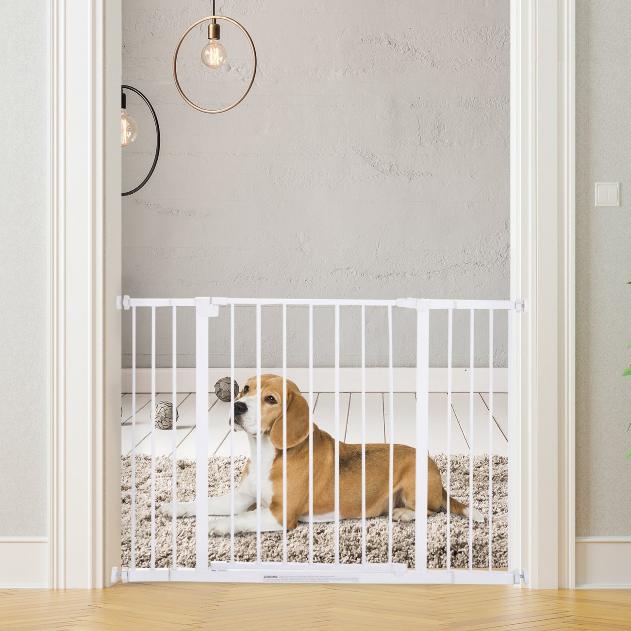 Pawhut Dog Gate Pet Safety Gate Stair Barrier Auto Close Door Adjustable White 72 - 107 Cm