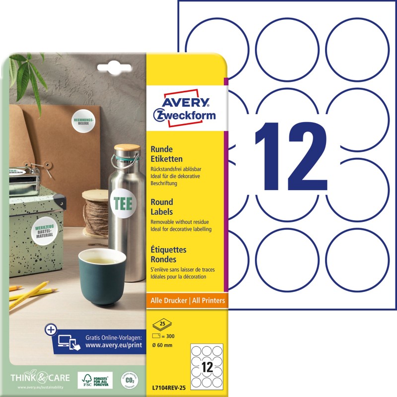 Thumbnail - AVERY Zweckform L7104REV-25 Ablösbare Etiketten DIN A4 Weiß 25 Blatt à 12 Etiketten