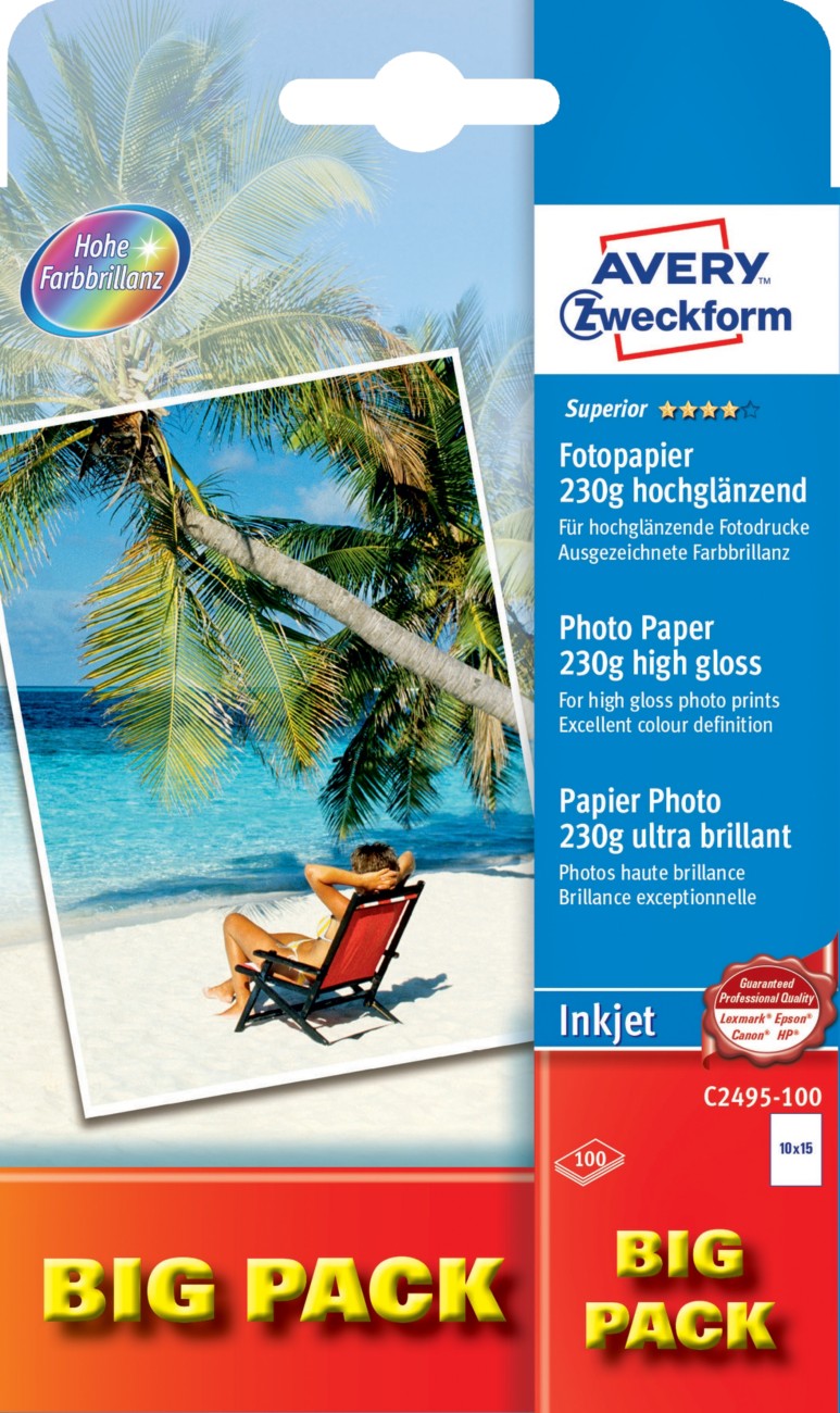 AVERY Zweckform Inkjet Fotopapier C2495-100 10 x 15 cm Weiß 100 Blatt
