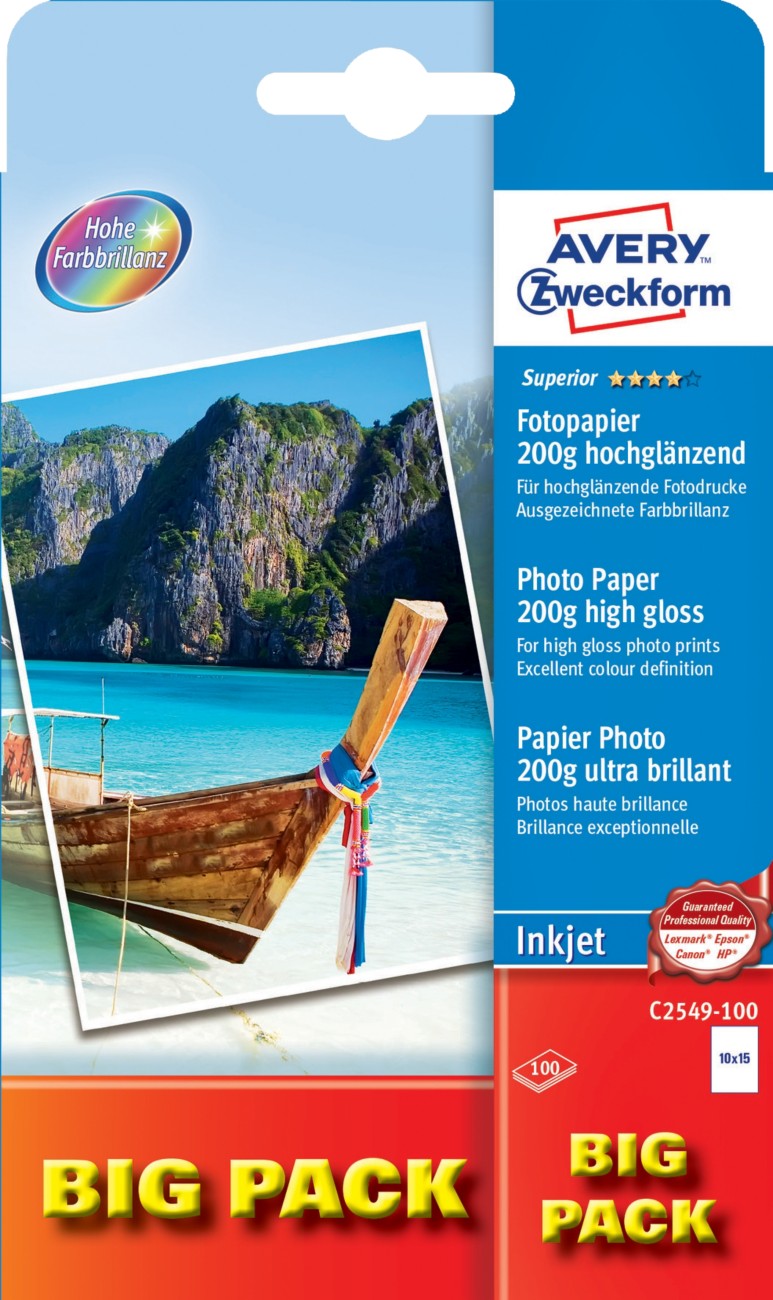 AVERY Zweckform Inkjet Fotopapier C2549-100 10 x 15 cm Weiß 100 Blatt