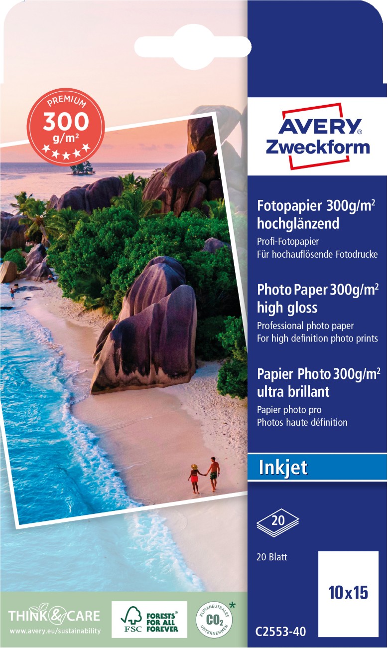 AVERY Zweckform Inkjet Fotopapier 2482-20 DIN A4 Weiß 20 Blatt à  Etiketten