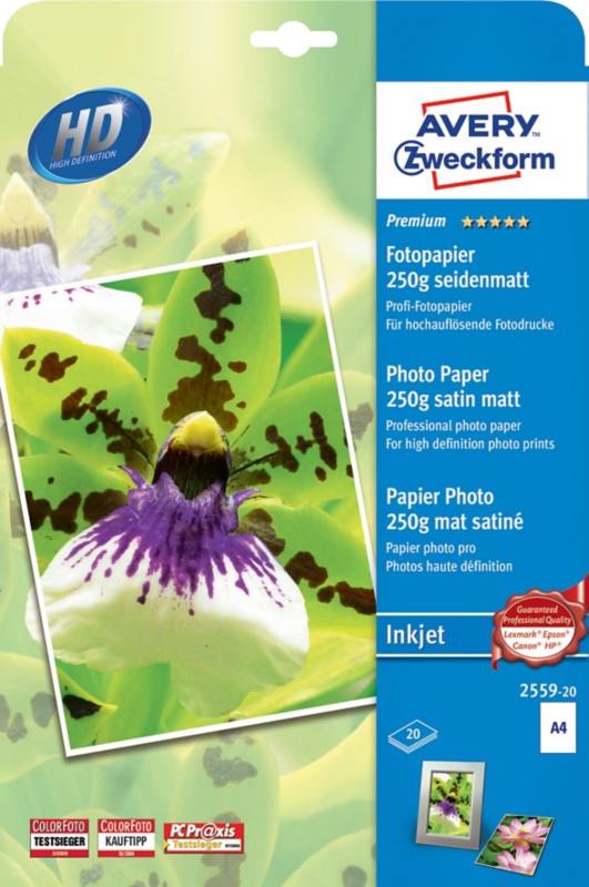 AVERY Zweckform Inkjet Fotopapier Matt DIN A4 250 g/m² Weiß 20 Blatt