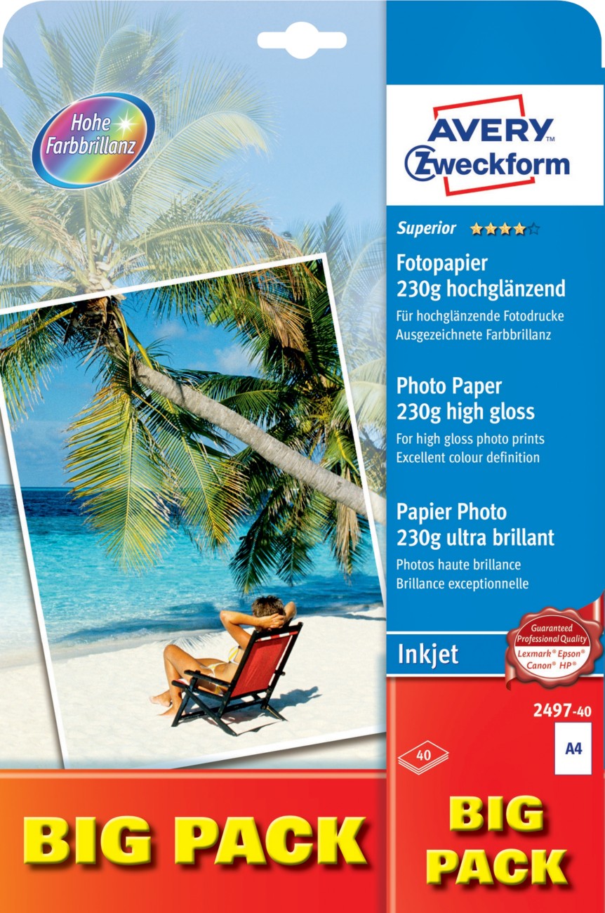 AVERY Zweckform Inkjet Fotopapier 2497-40 DIN A4 Weiß 40 Blatt