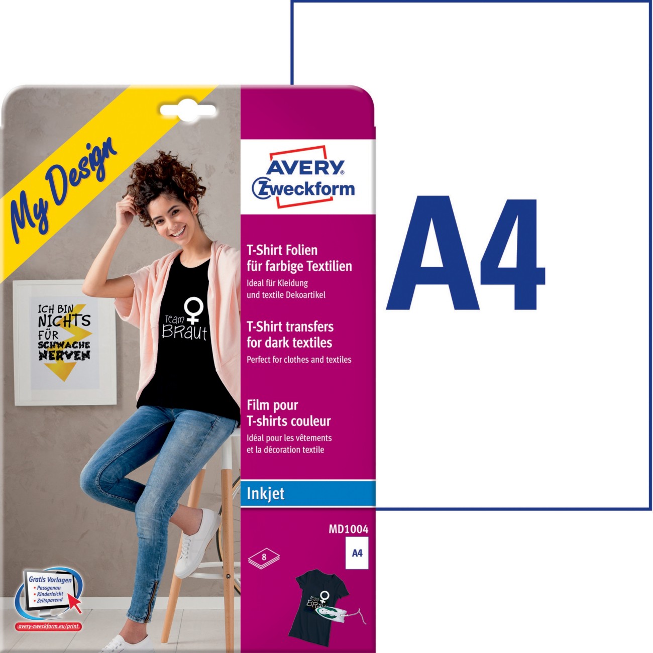 AVERY Zweckform Textilfolie MD1004 DIN A4 Weiß 8 Blatt à 1 Etikett