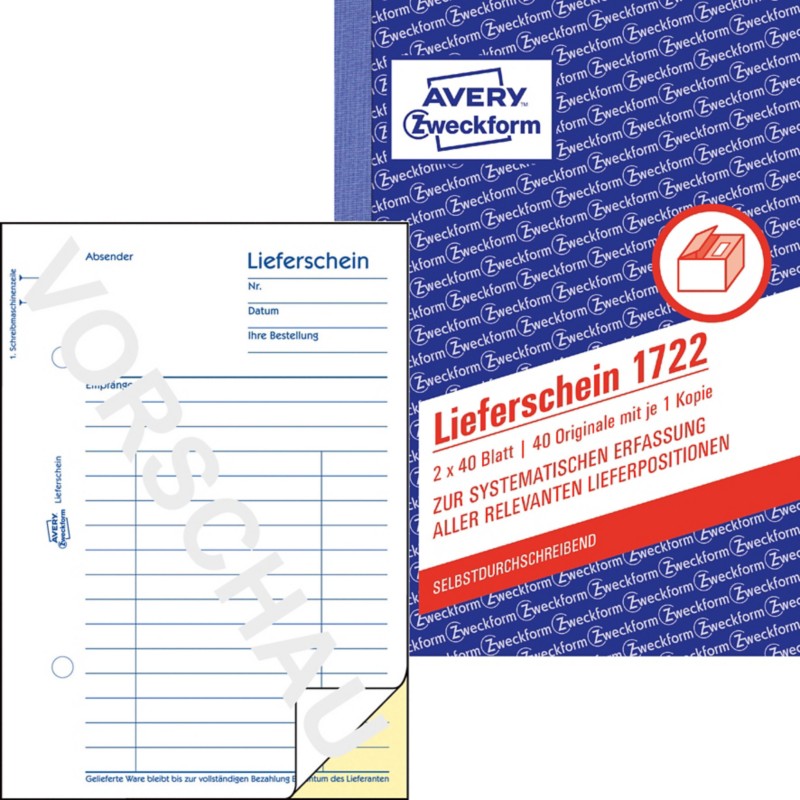 AVERY Zweckform Lieferschein 1722-5 DIN A6 quer 5 Stück