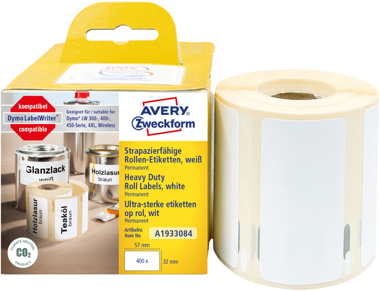 Thumbnail - AVERY Zweckform Strapazierfähige Etiketten A1933084 Selbsthaftend Weiß 32 x 57 mm 1 Rolle à 400 Etiketten