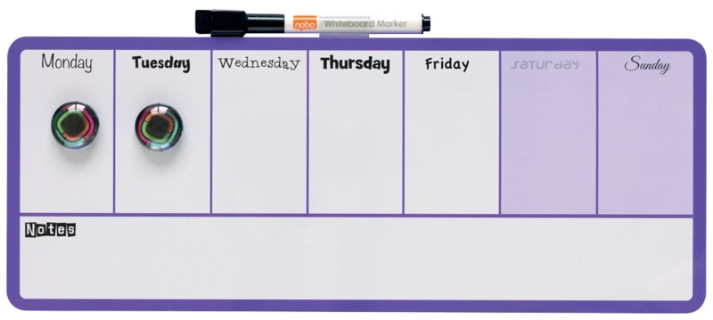 Thumbnail - Nobo Mini Wandmontierbares magnetisches Whiteboard Wochenplaner 1904048 Lackierter Stahl 360 x 140 mm Weiß, Violett