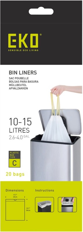 EKO Müllsäcke 15 L Weiß PE (Polyethylen) 6 Rollen à 20 Stück