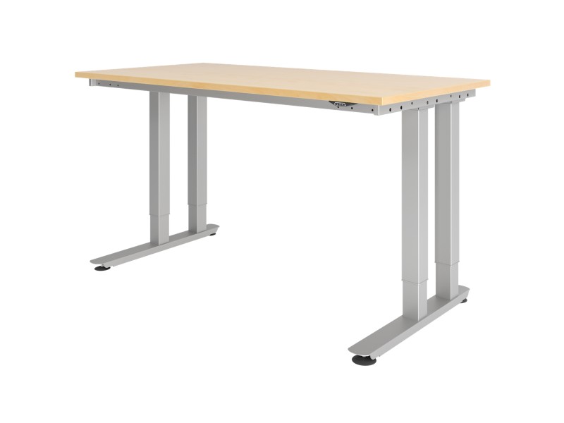 Hammerbacher Elektrisch Höhenverstellbar Schreibtisch Rechteckig Ahorn Spanplatte Silber C-Fuß 160 x 80 cm