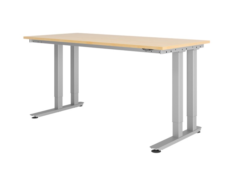 Hammerbacher Elektrisch Höhenverstellbar Schreibtisch Rechteckig Ahorn Spanplatte Silber C-Fuß 180 x 80 cm